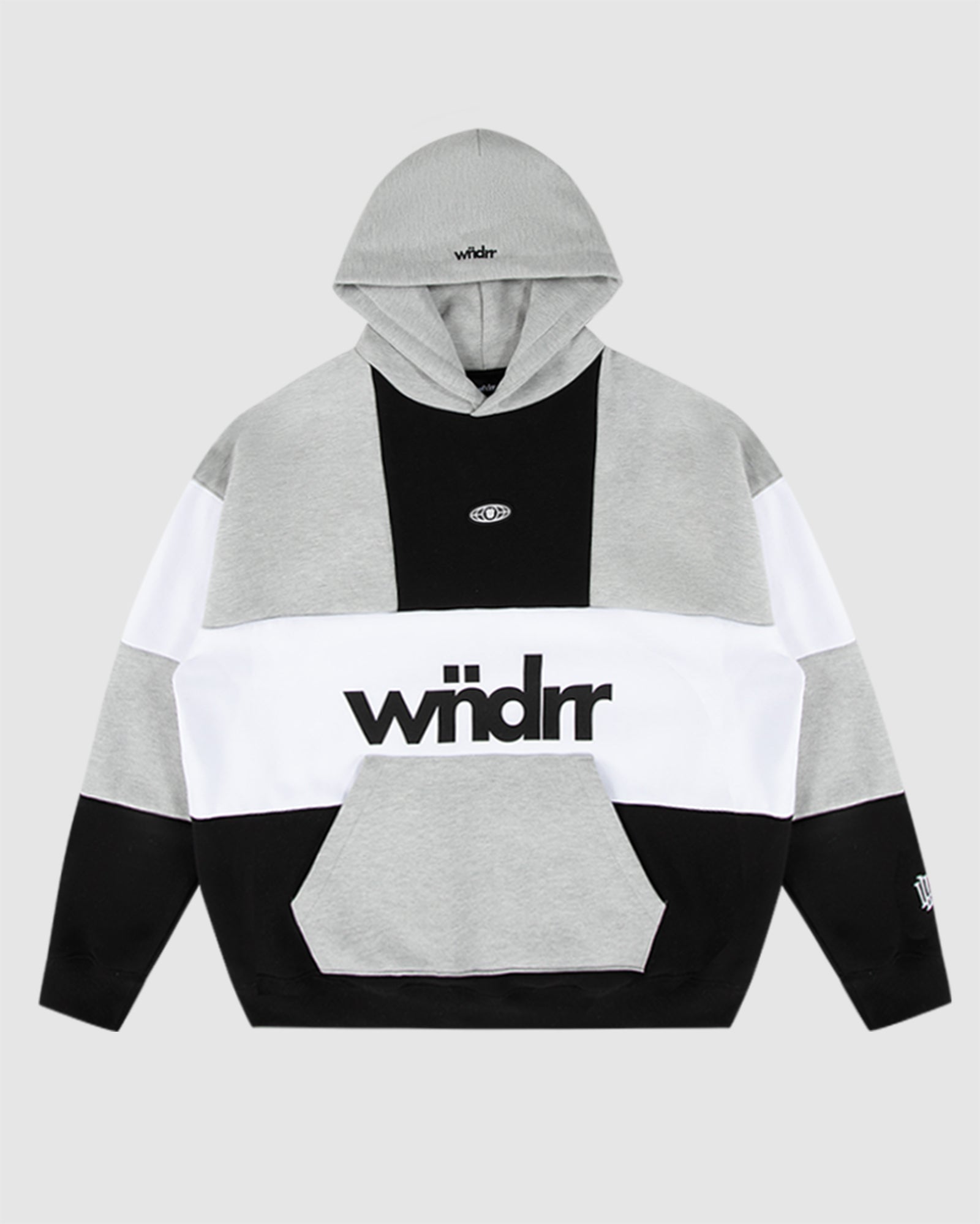 GLOBAL PANEL HOOD SWEAT - BLACK/GREY MARLE