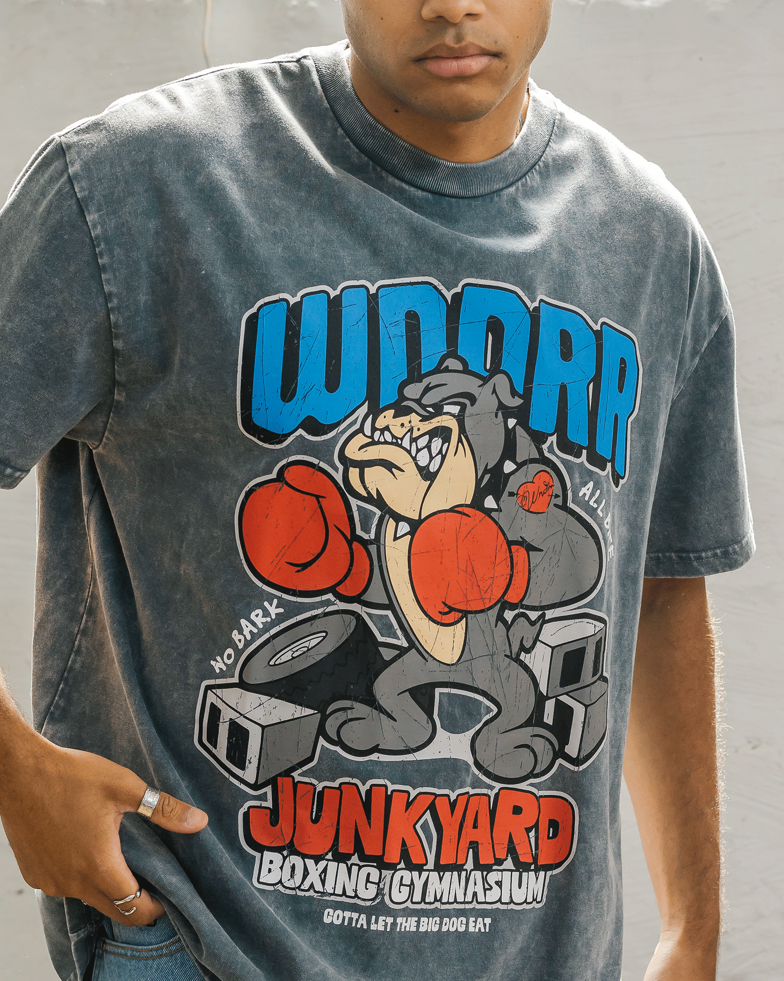 JUNKYARD BOX FIT TEE - WASHED GREY