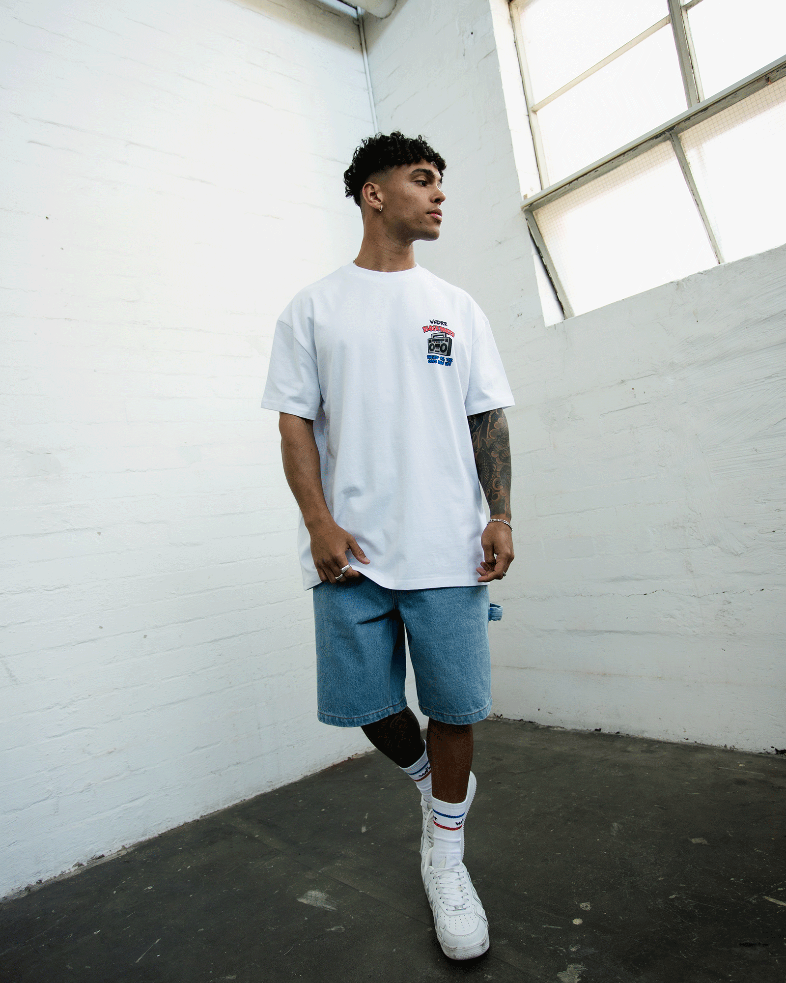 BLOCK PARTY BOX FIT TEE - WHITE