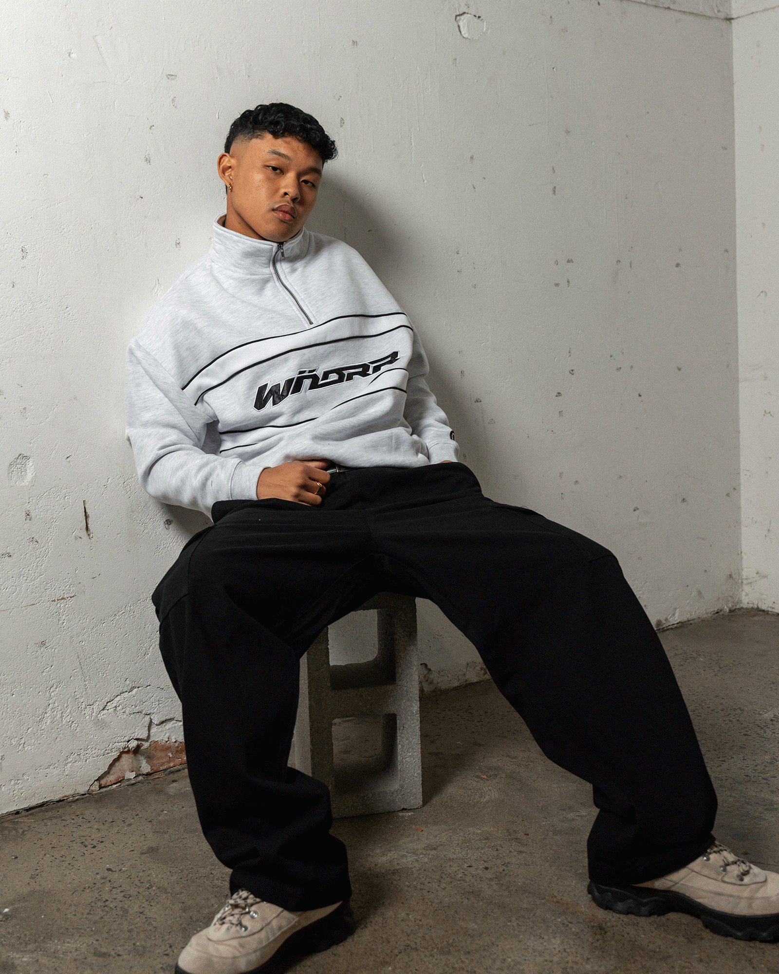 COMPANION 1/4 ZIP SWEAT - WHITE MARLE