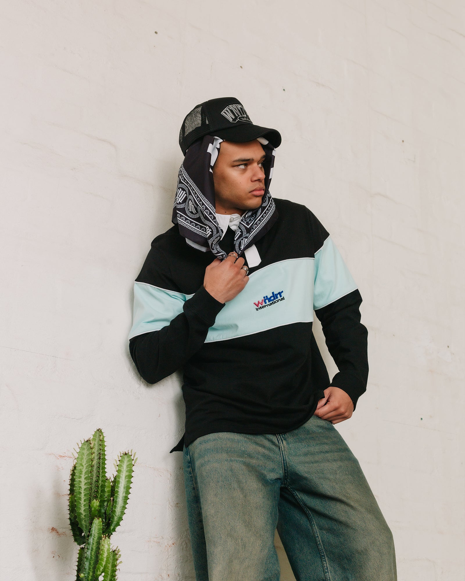 INT PANEL RUGBY TOP - BLACK/BABY BLUE